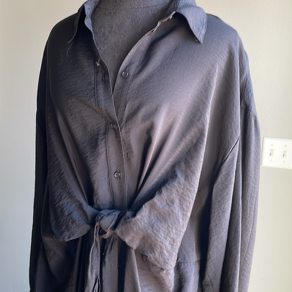 H&M Black Shirt Dress Tie-front Large